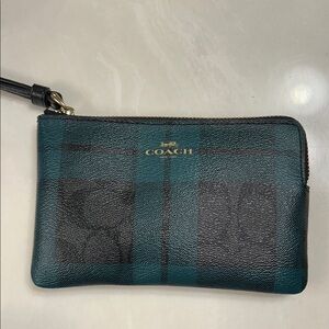 Coach Green and Black Checkered Wristlet